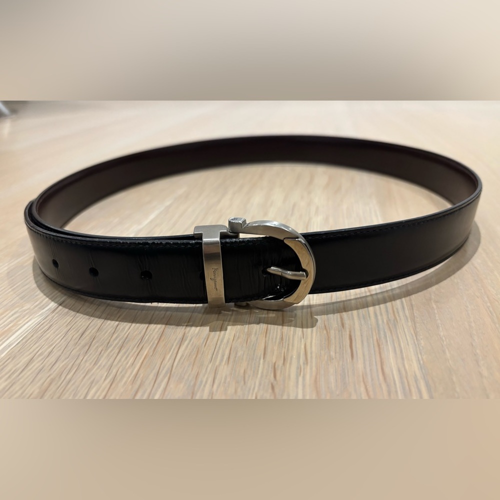 Ferragamo Men's Black Leather Belt, Size 35
